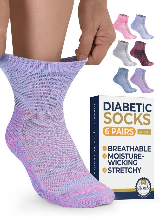 Pembrook Ankle Diabetic Socks for Women and Men | 6 Pairs | Wide Calf and Ankle Neuropathy Socks for Women | Moisture Wicking | SpaceDye - Image 1
